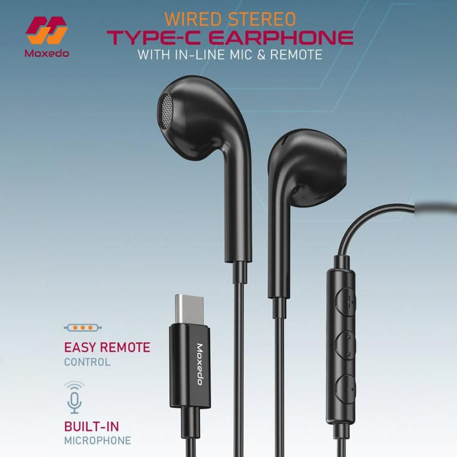 Moxedo Wired Stereo Type- C Earphone in Black Color.