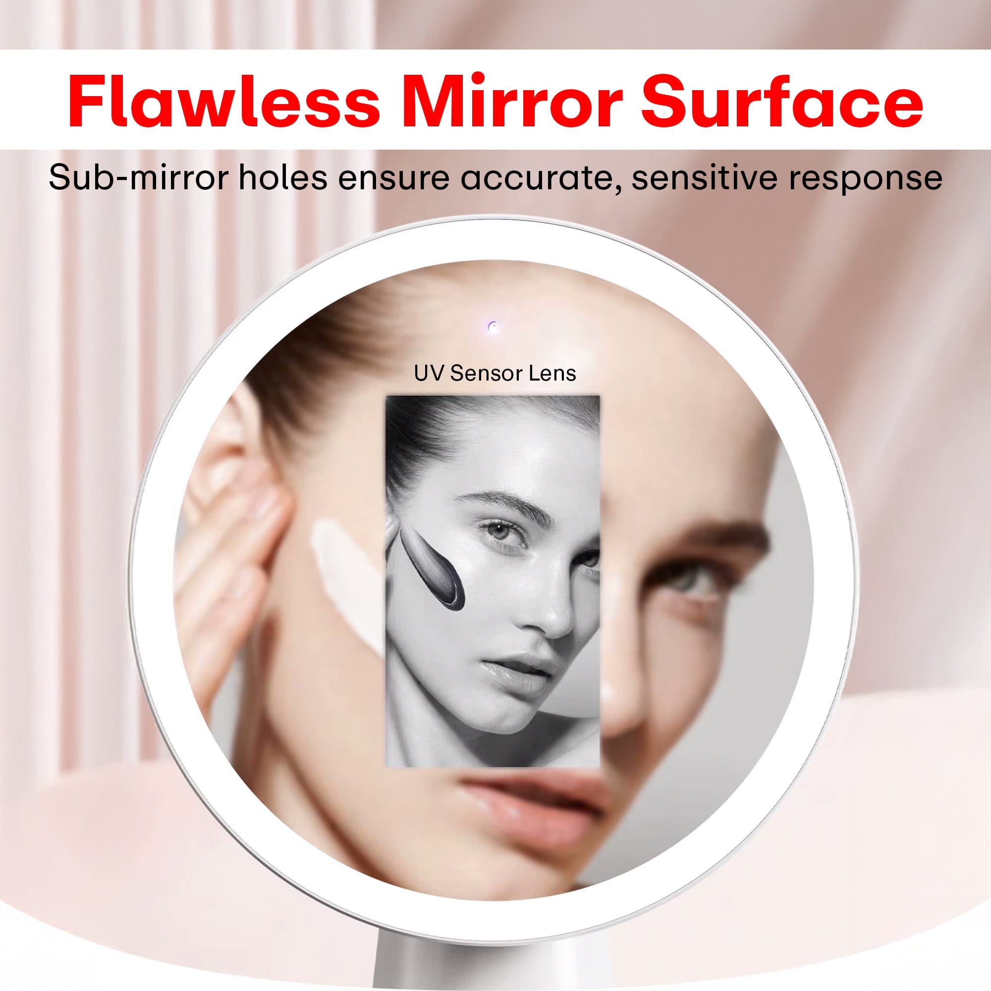 A Woman is Reflecting On Multi-Functional Beauty Makeup  Mirror.