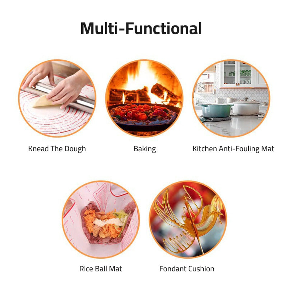 Multi-Uses Of Non-Slip Baking Mat With Measurements.