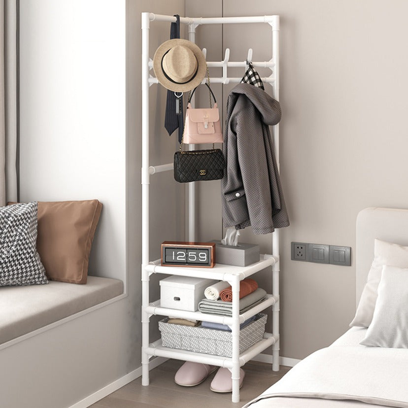 Multi-Layer Clothing Rack with Cloth, Bags  and Hat are Organized.