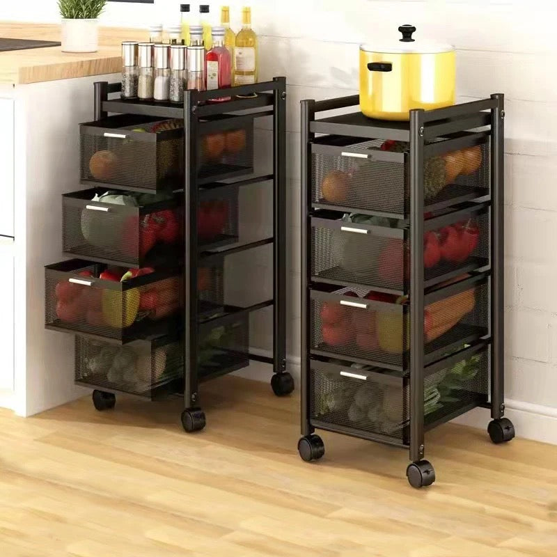 Multi-Layer Drawer Kitchen Trolley Rack, Movable Storage Cart, Pull-Ou