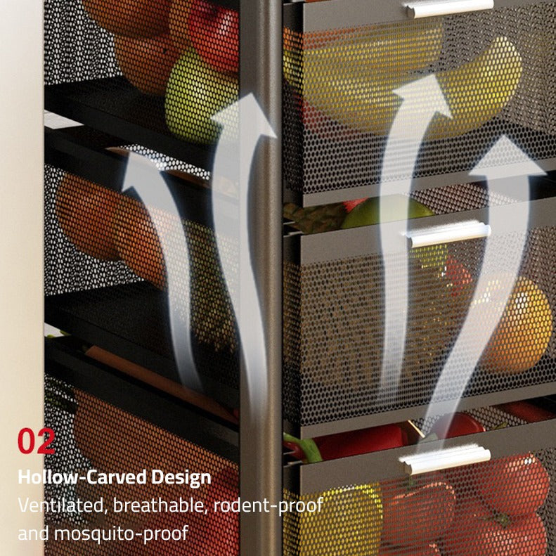 Multi-Layer Drawer Kitchen Trolley Rack Organized With Fruits.