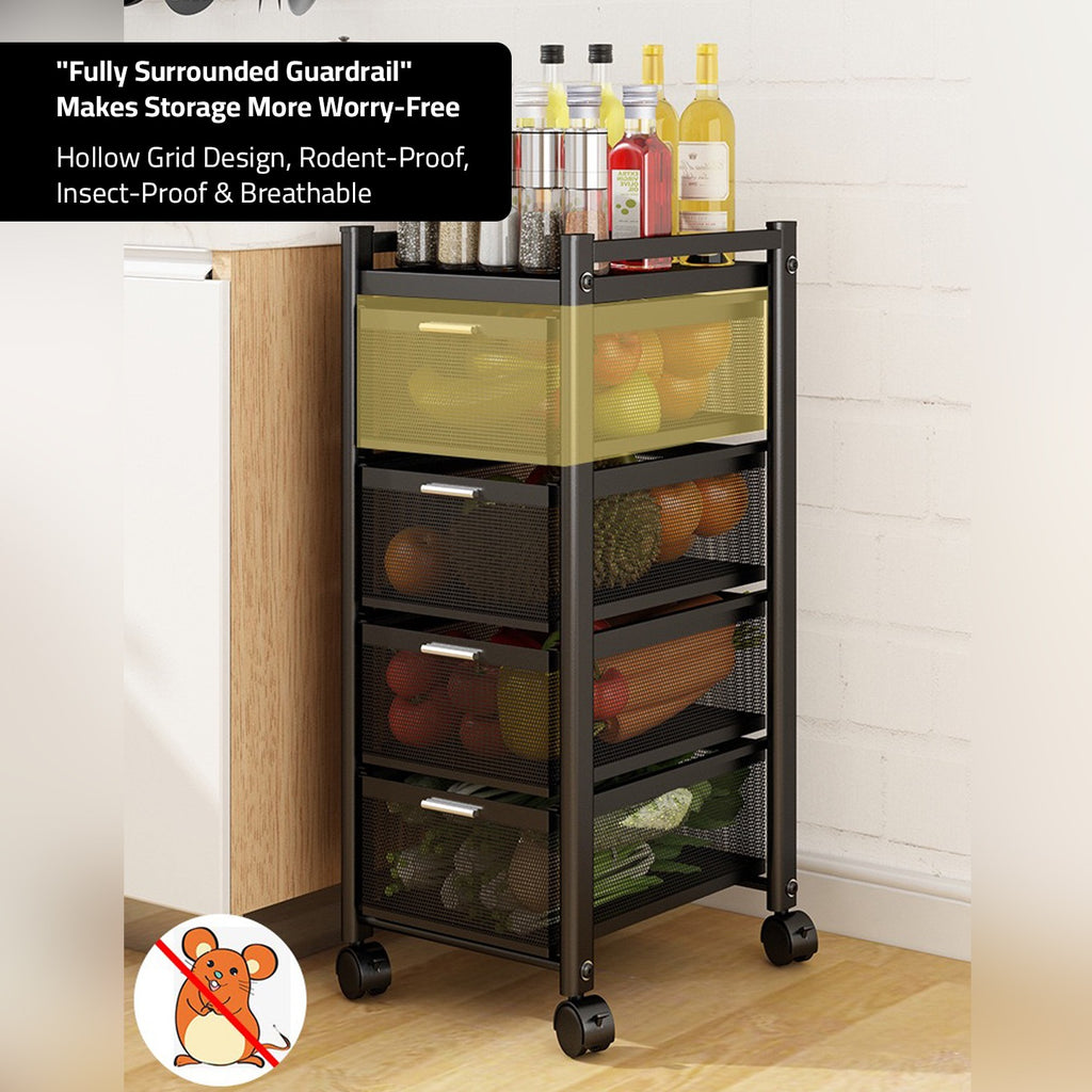 Multi-Layer Drawer Kitchen Trolley Rack, Movable Storage Cart, Pull-Ou