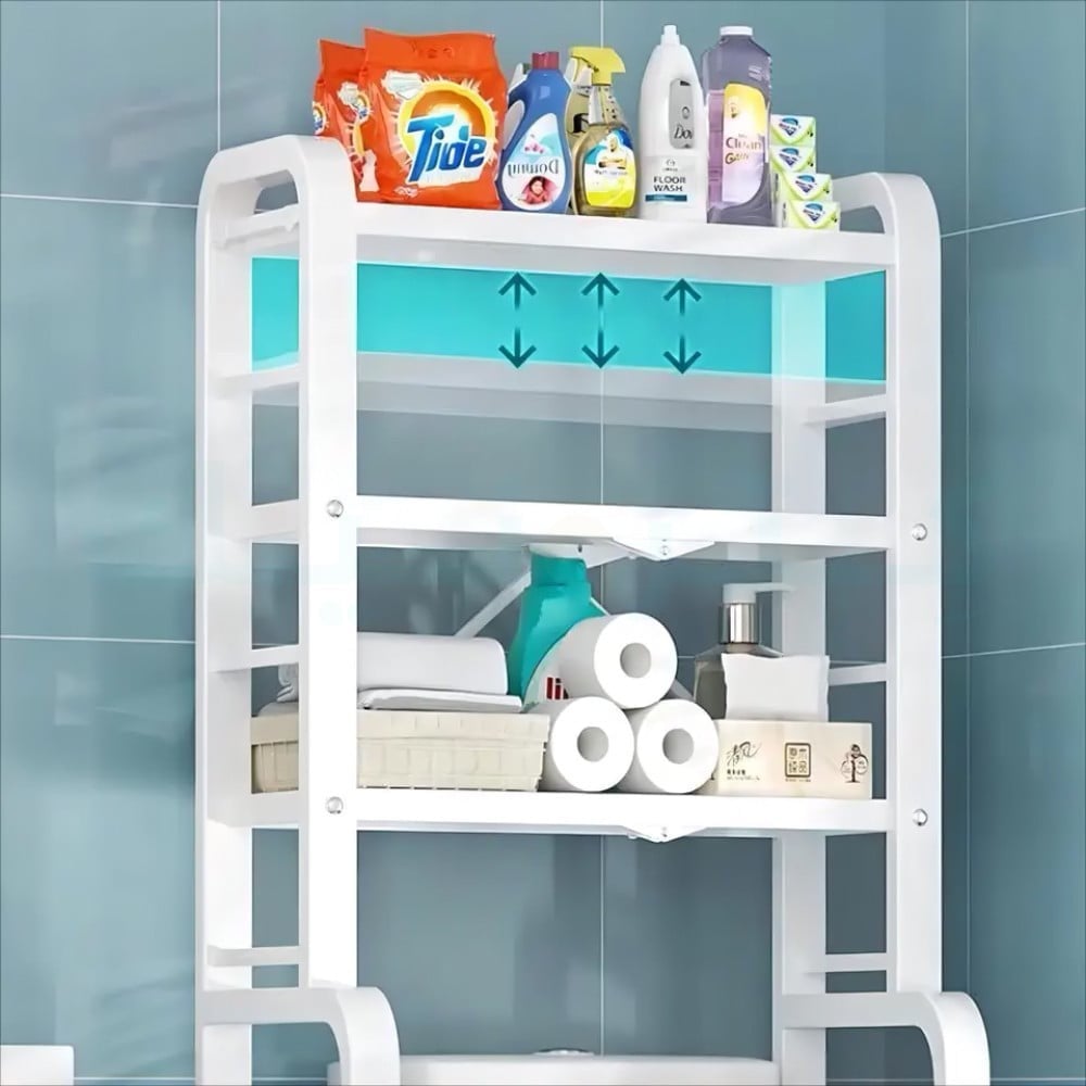 Multi-Layer Laundry Shelf Rack With Laundry Items