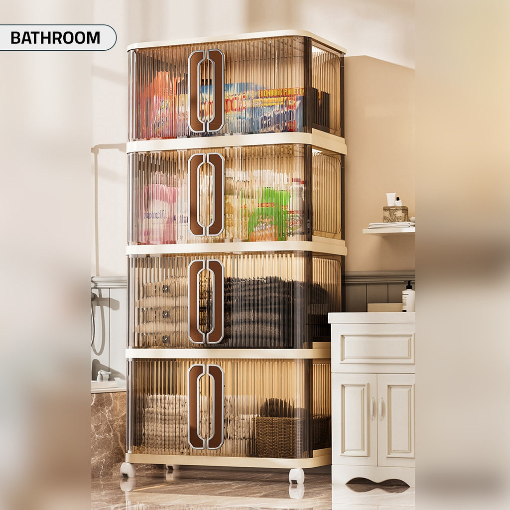 Moveable Wall Storage Multi-Layer Movable Storage Cabinet, Sliding Door Organizer Rack Shelf