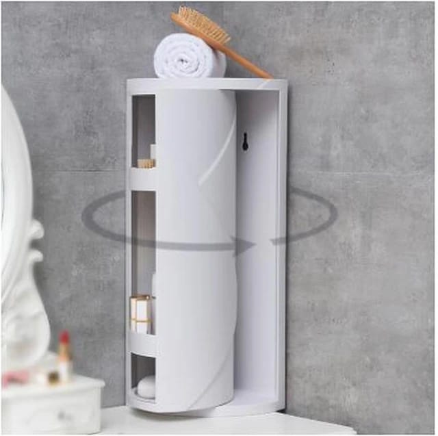 360° Rotating Bathroom Corner Storage Shelf  in white color