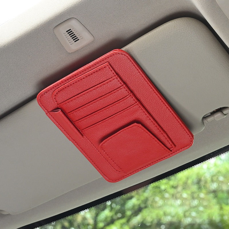 Leather Car Sun Visor Organizer in red color