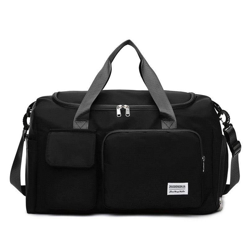 Black Multi-Pocket Travel Duffle Luggage Bag.