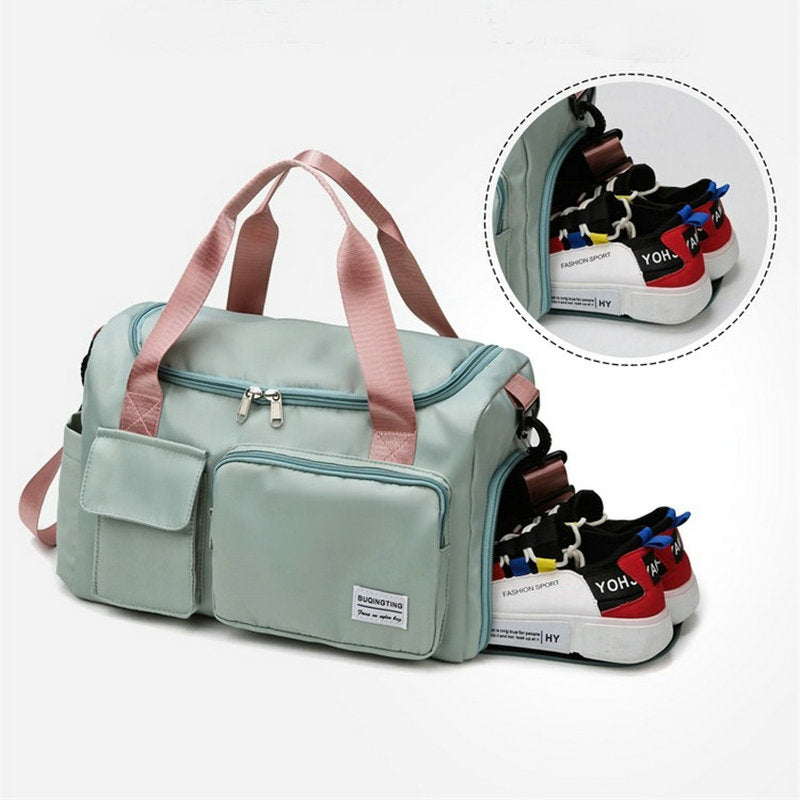 Shoe is lnserted in to Multi-Pocket Travel Duffle Luggage Bag