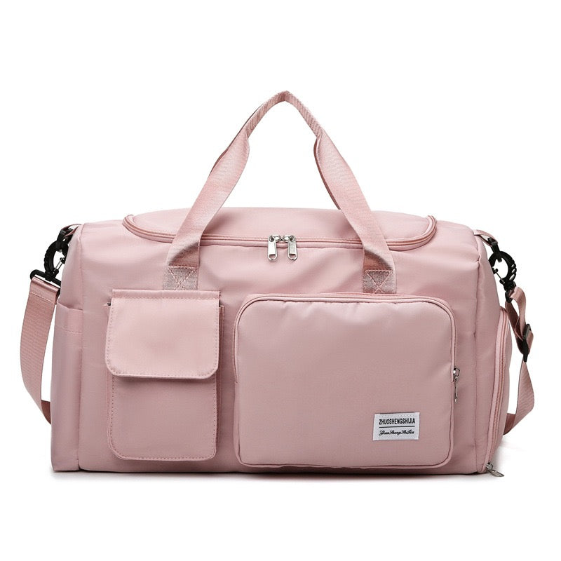 Light Pink Multi-Pocket Travel Duffle Luggage Bag.