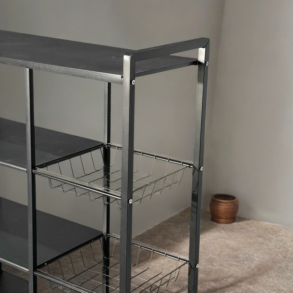 Mesh Baskets Of Multi-Purpose Kitchen Pantry Storage Rack.