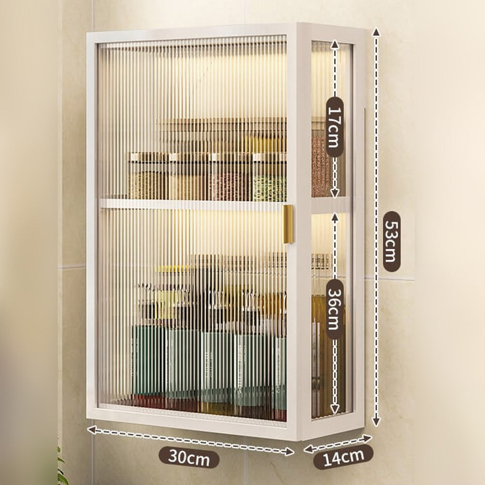 Multi-Purpose Storage Cabinet in White Color Attached On The Wall.