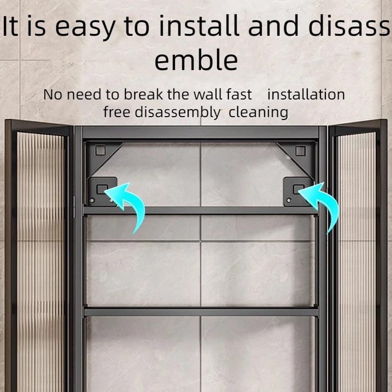 Installing Of Home Storage Rack Shelf With Cabinet Doors.