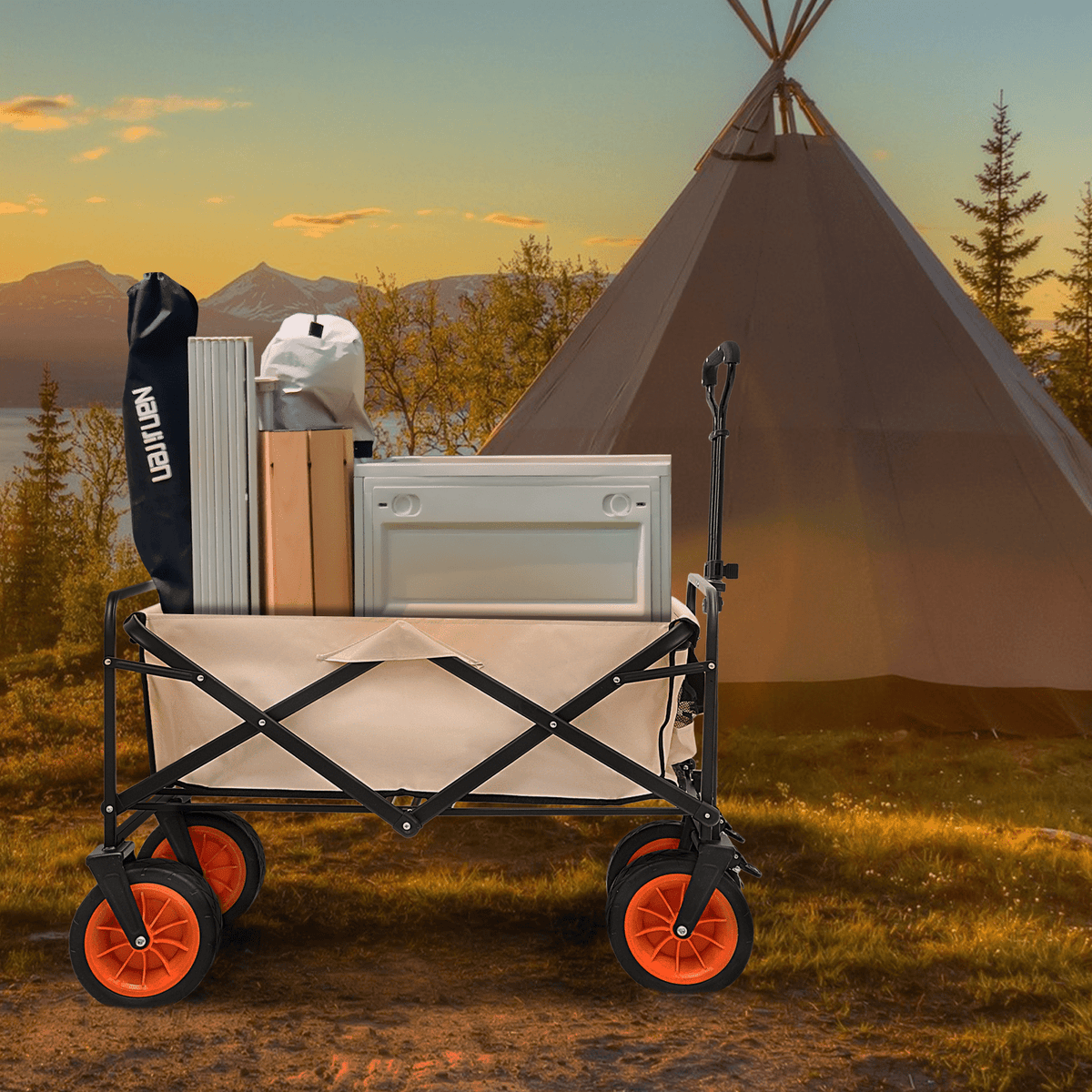 A Multi-Purpose Utility Trolley Wagon is Carrying Luggages.