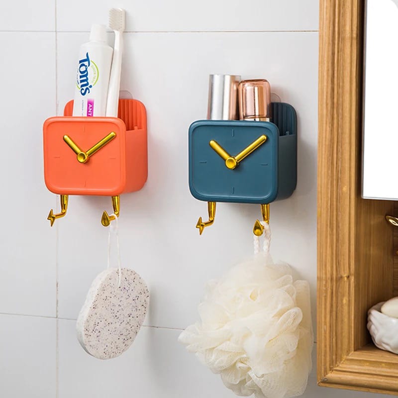 Multi-Purpose Wall-Mounted Storage Rack Holds Bathroom Accessories.