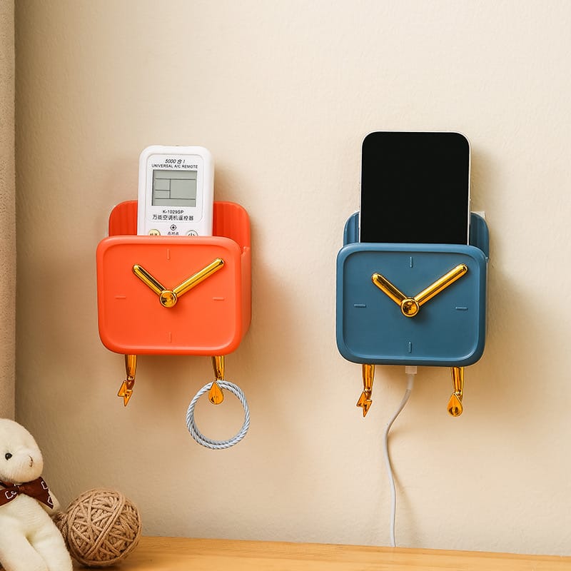Multi-Purpose Wall-Mounted Storage Rack Holding Remote and Phone.