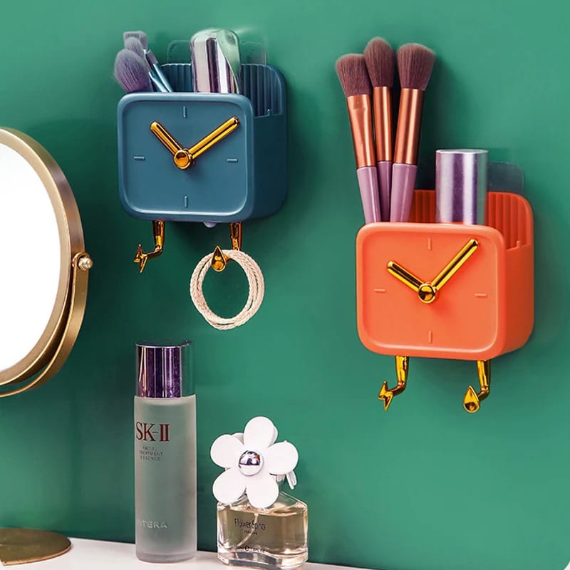 Multi-Purpose Wall-Mounted Storage Rack Holding Makeup Items.