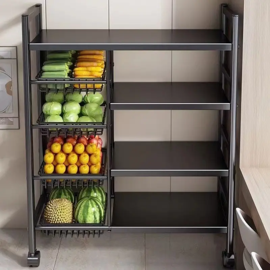 Multi-Tier Kitchen Storage Rack – Household Organizer Shelf with Mesh