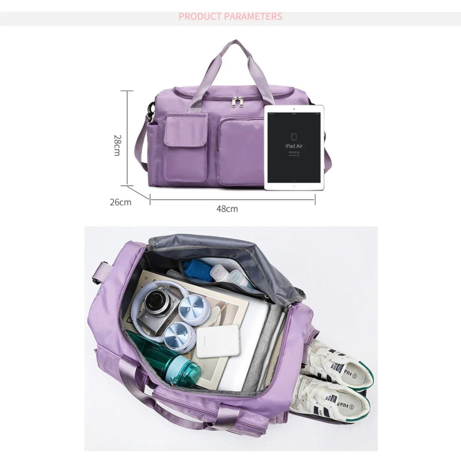 Size Of Multi-Pocket Travel Duffle Luggage Bag.