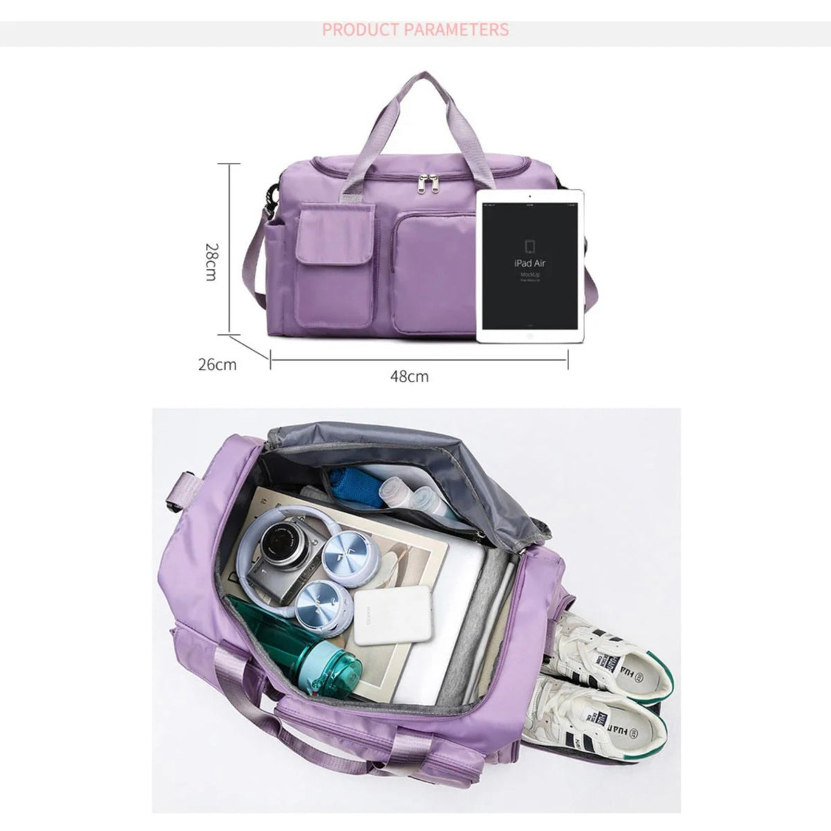 Size Of Multi-Pocket Travel Duffle Luggage Bag.
