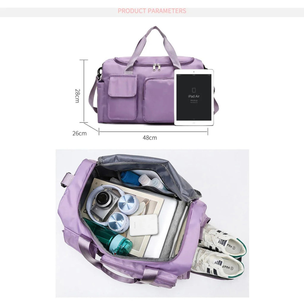 Multi-Pocket Travel Duffle Luggage Bag, Sports Gym Shoulder Bag With Shoe Compartment
