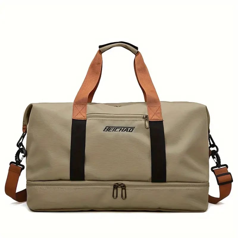 Khaki Multi-functional Fashion Fitness Travel Duffle Bag.