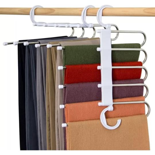 Multi-functional Pant Hanger With Clothes are Hanged On it.