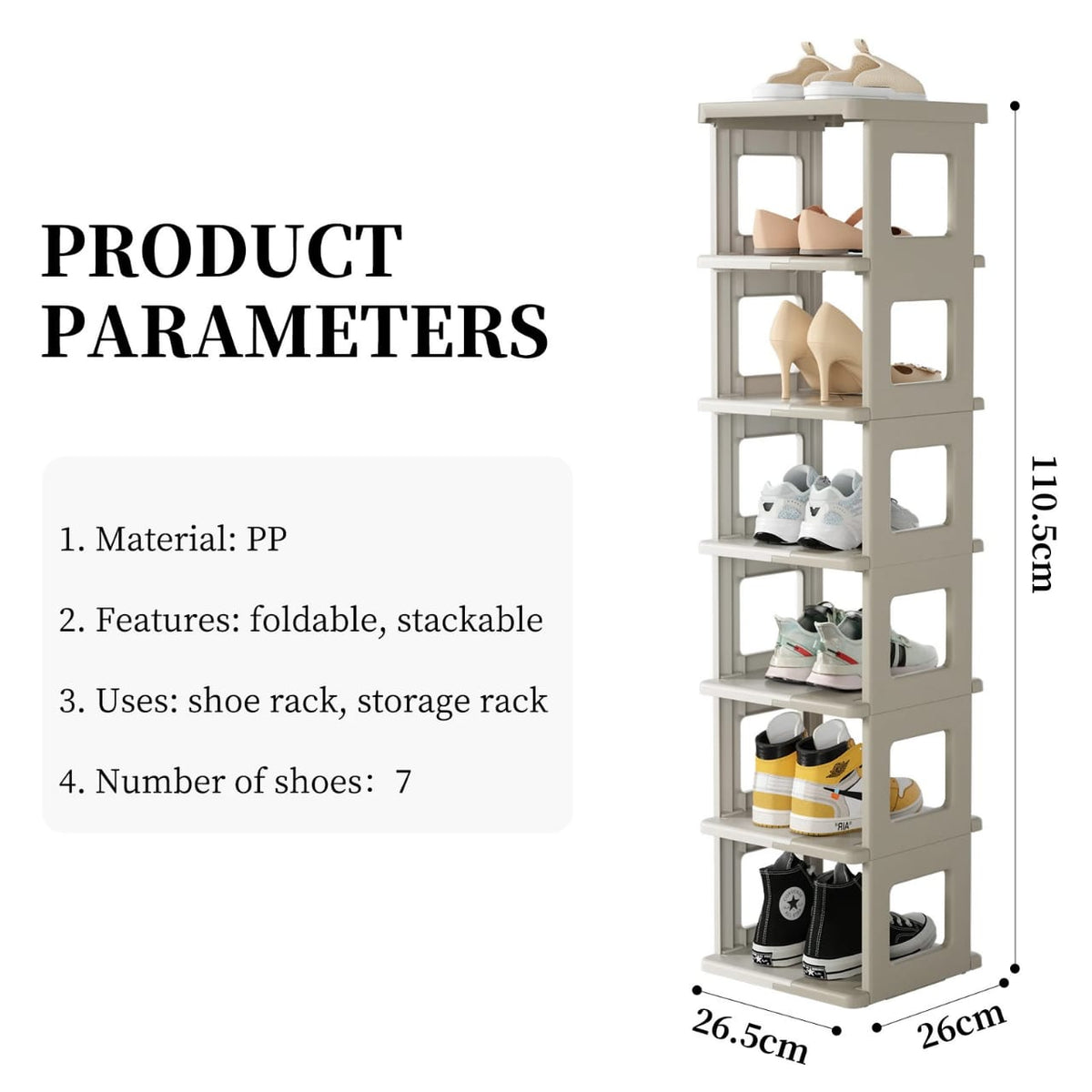 Shoes are Arranged on a Multi-layer Foldable Shoe Rack Shelf.