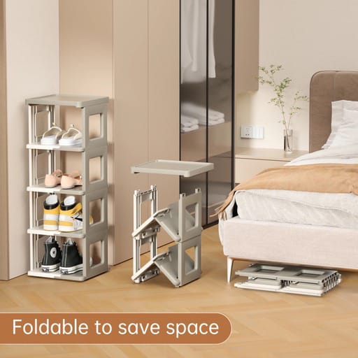 Multi-layer Foldable Shoe Rack Shelf is Placed on the Side Of Bedroom.