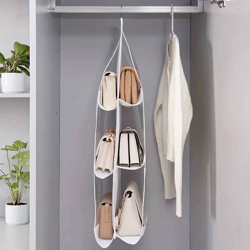 Multi-layer Handbag Hanging Organizer with items inside