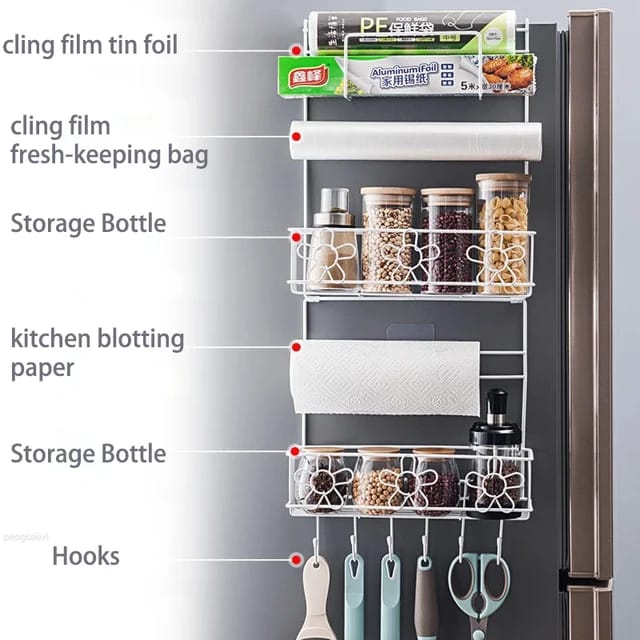 Multi-layer Refrigerator Side Rack, Hanging Storage Organizer Shelf fo