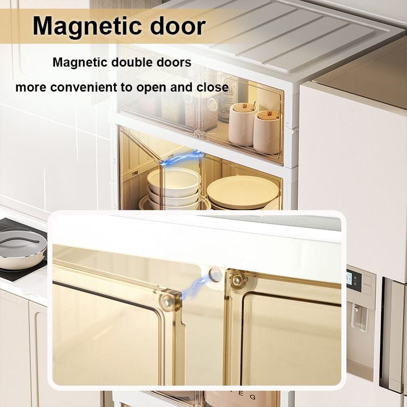 Magnetic Door Design Of Multi-purpose Large Stackable Organizer.