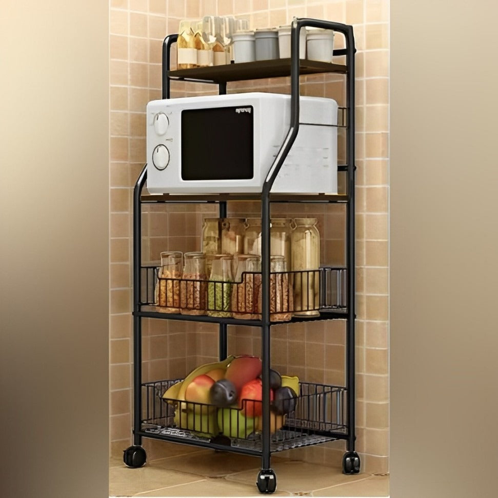 Multi-tier Home Kitchen Organization Shelf Storage Rack With Kitchen Items.