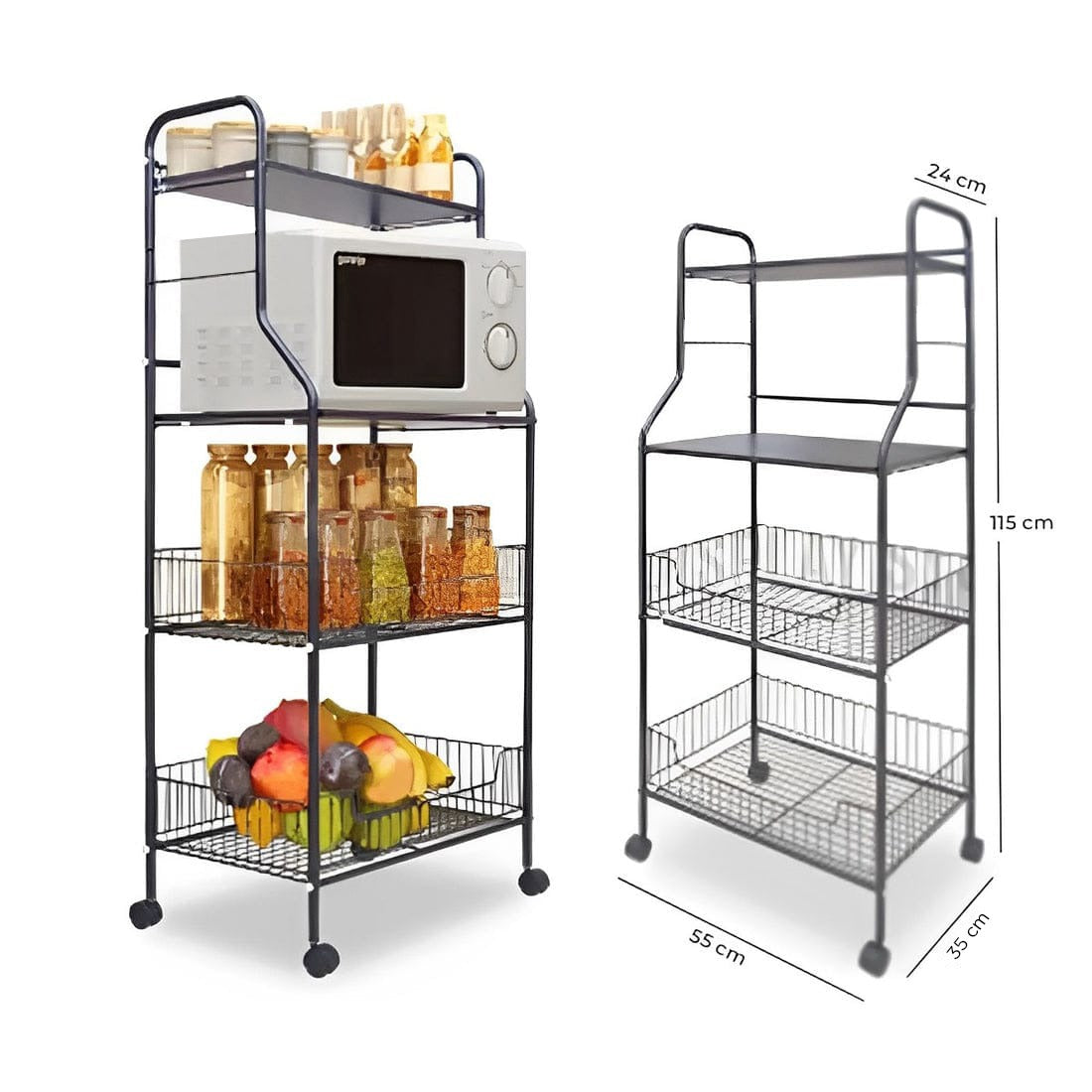 Multi-tier Home Kitchen Organization Shelf Storage Rack With Kitchen Items.