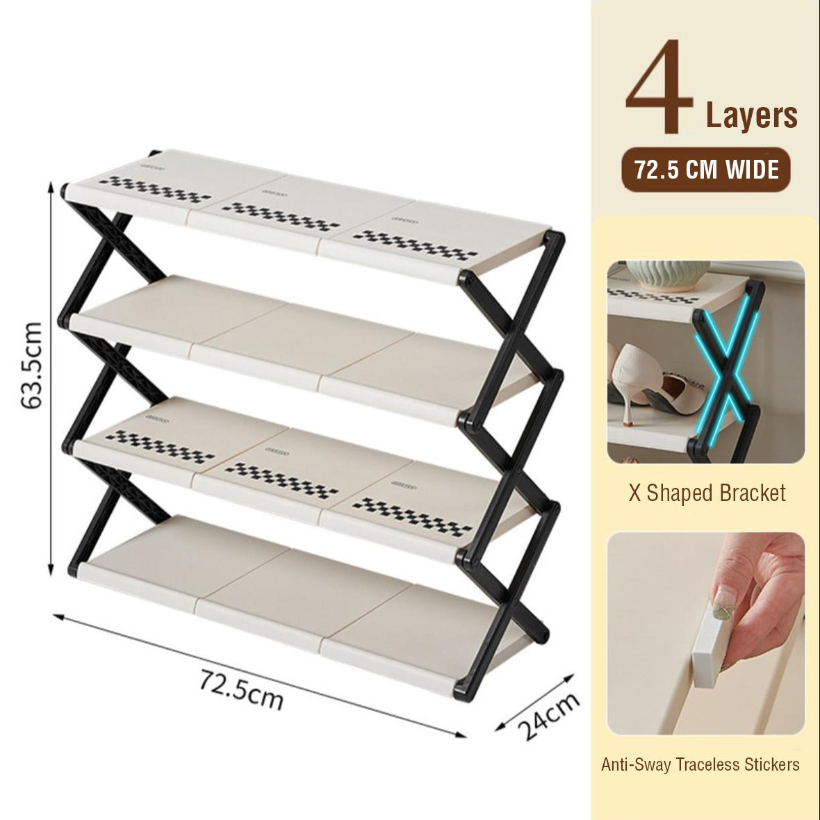 Foldable 4-Layer Shoe Rack Shelf with its size