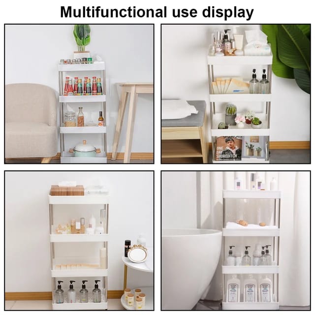 4-Tier Kitchen Shelf Trolley Rack, Multi-functional Storage Organizer