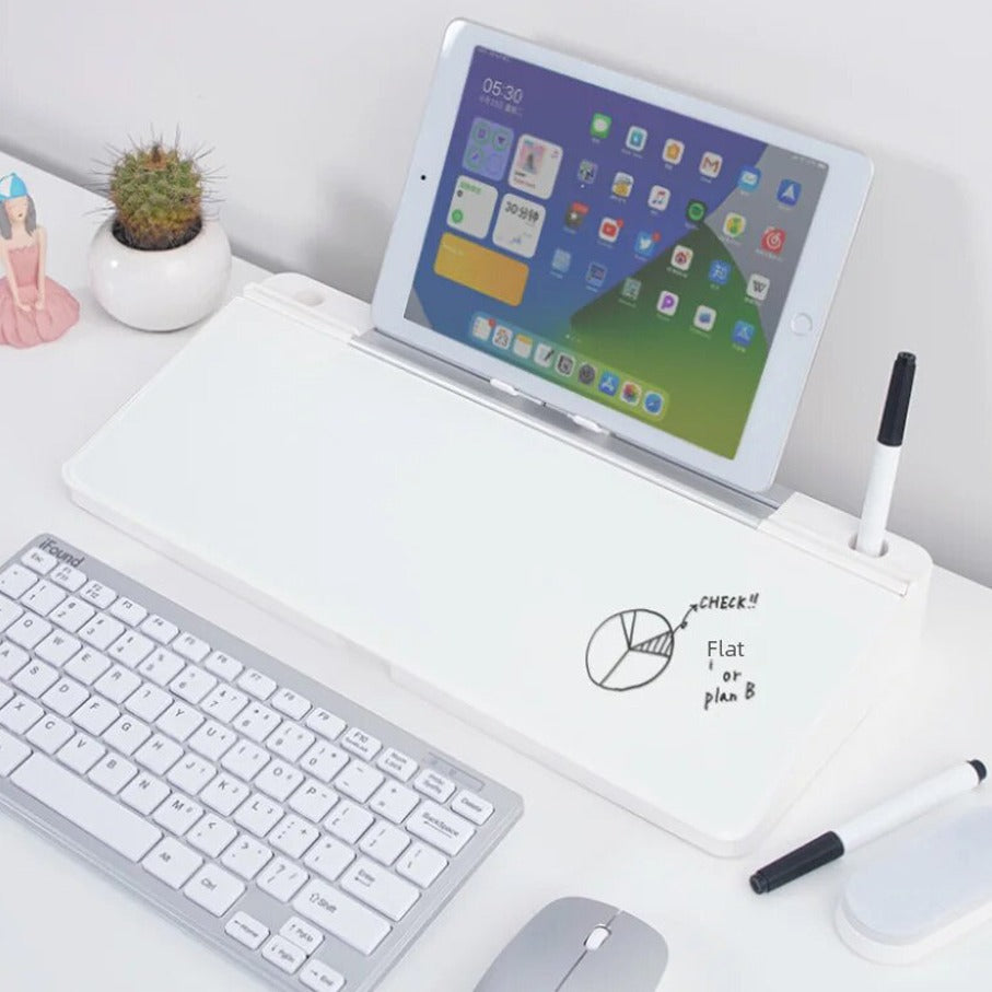 Multifunctional Glass Desktop Box - Writing Whiteboard Board placed on the table next to some items