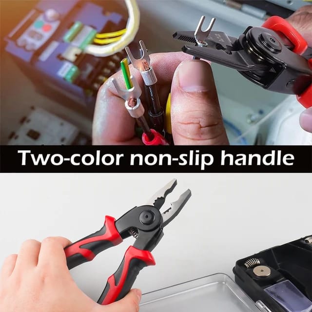 A Person is Using 5 In 1 Multifunctional Plier Tool Set to Cut Wire.