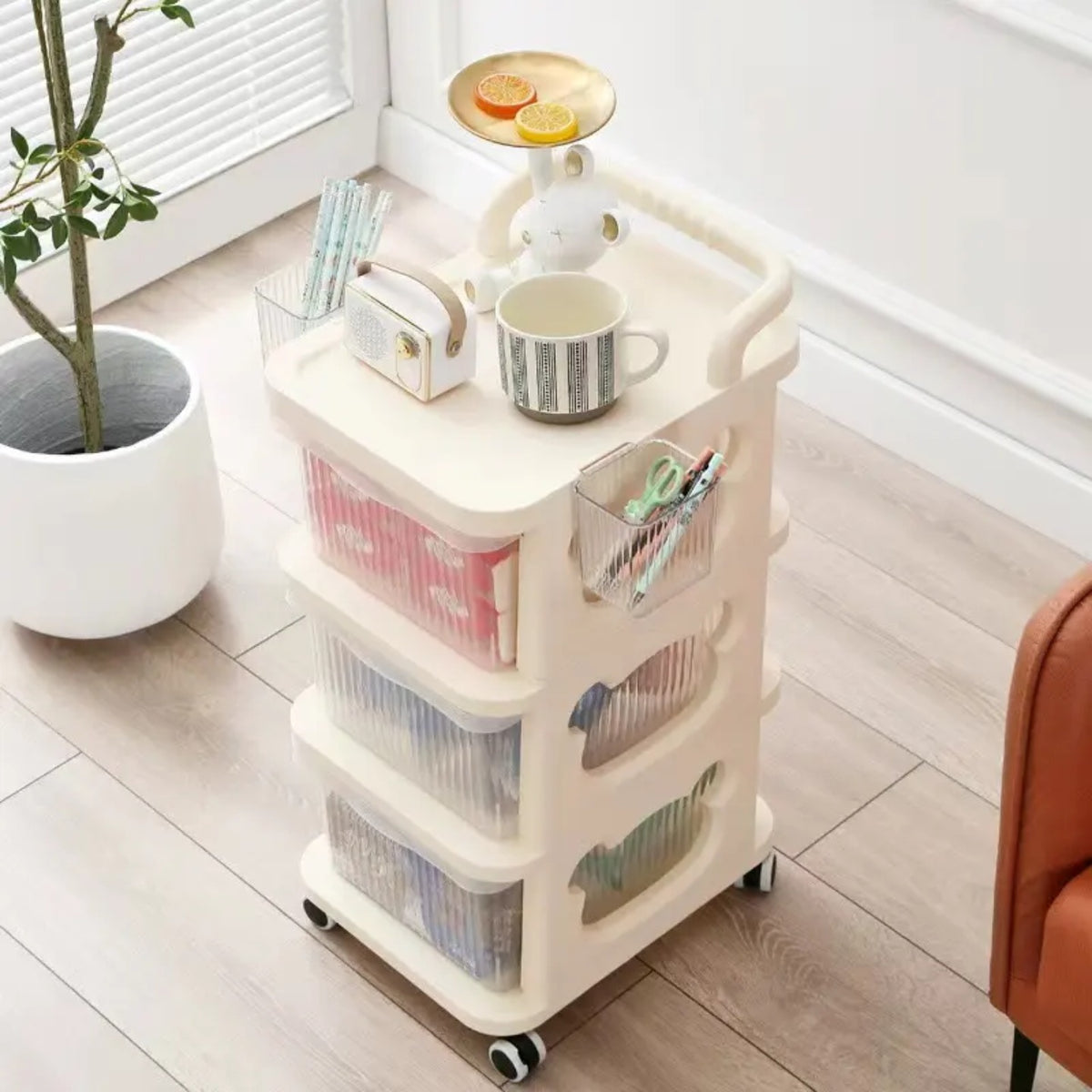  Multifunctional Storage Trolley Rack Organized with Different Items.