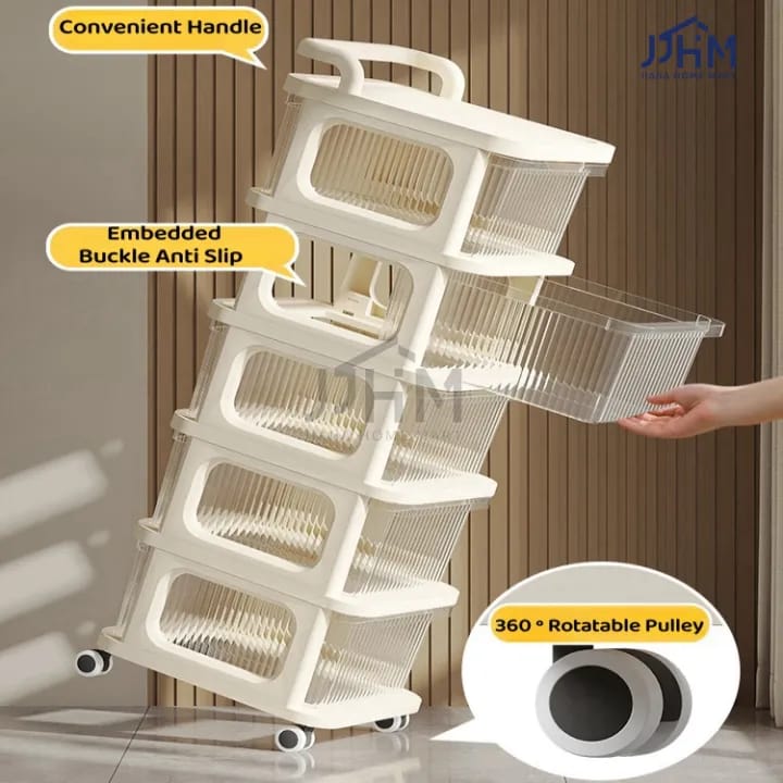 A Person is Sliding The Drawer Of Multifunctional Storage Trolley Rack.