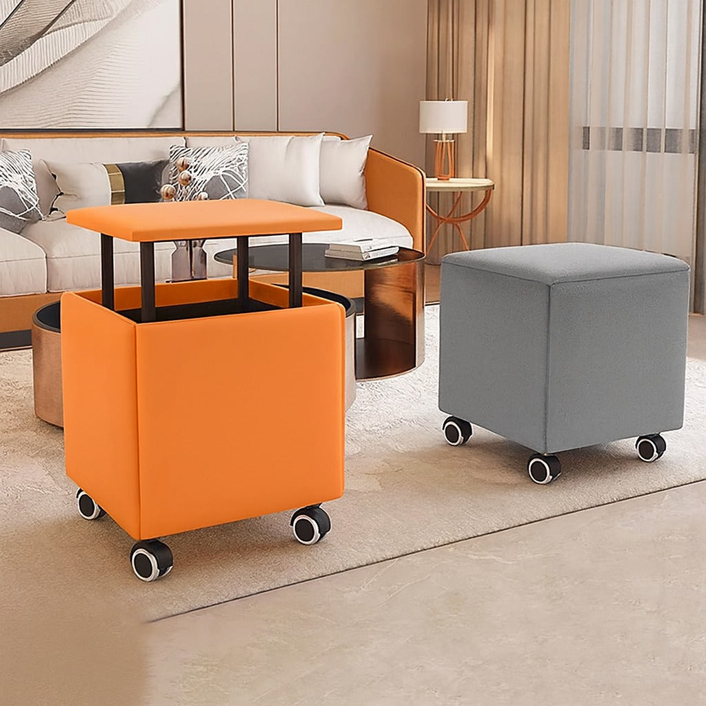 5-in-1 Nesting Ottoman Stools Of Differnt Colors are Placed at Living Area.