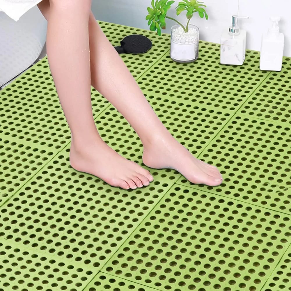 A Person is Stepping on to Non-Slip Bathroom Shower Mat.