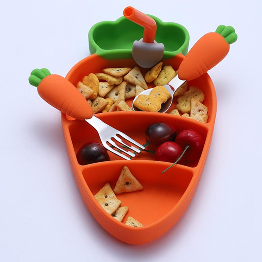 Children Non-Slip Silicone Suction Dinner Plate With  Food Items in it.