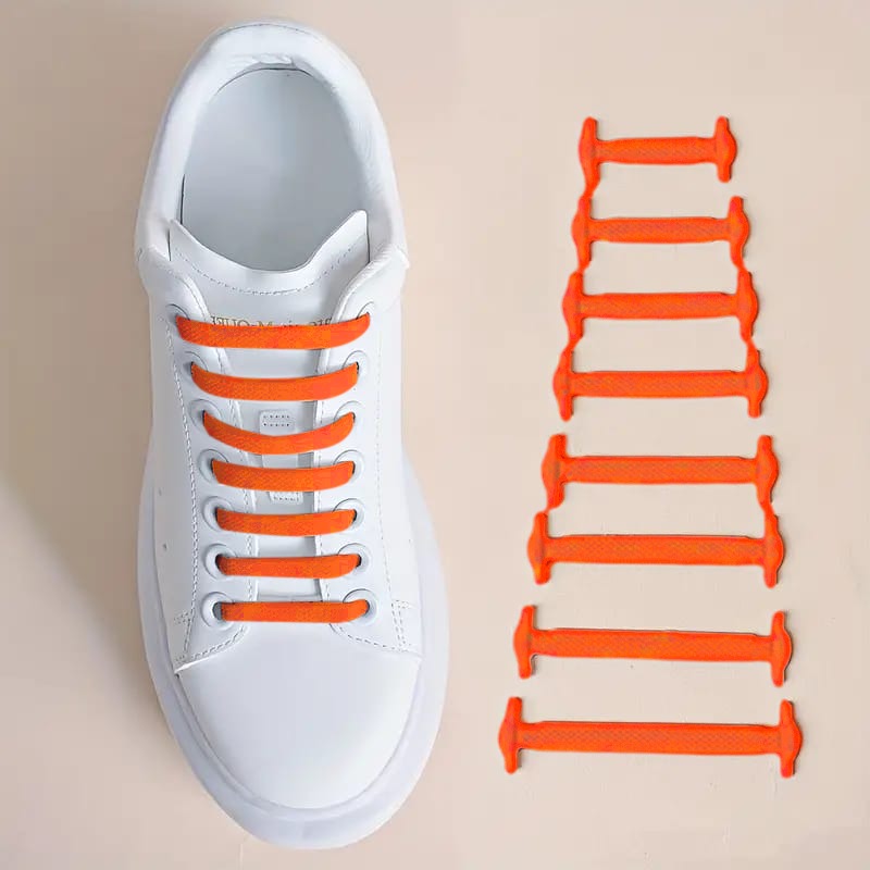 Orange Silicone No Tie Creative Shoelaces Fixed on Shoe.