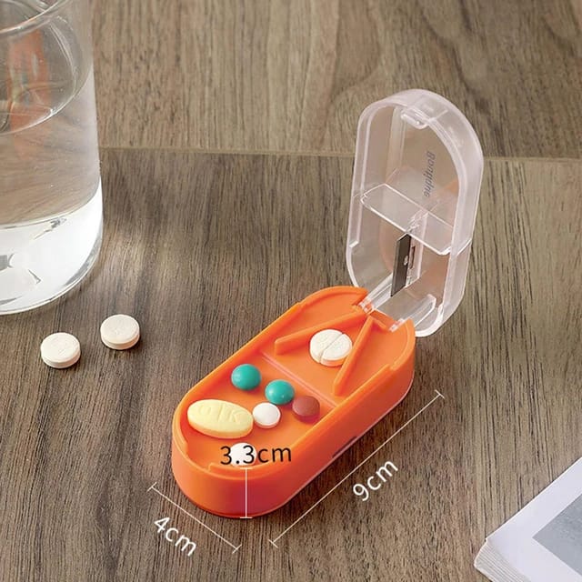 Tablet Pill Cutter Box, Medicine Storage Box Compartment Splitter With Blades For Travel Tablet Pill Cutter Box, Medicine Storage Box Compartment Splitter With Blades For Travel