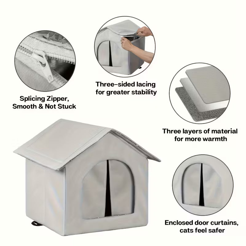 Cat house with features highlighted on a white background