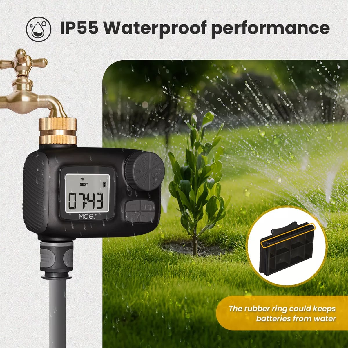 Outdoor Digital Water Timer is Connected to the Pipe.