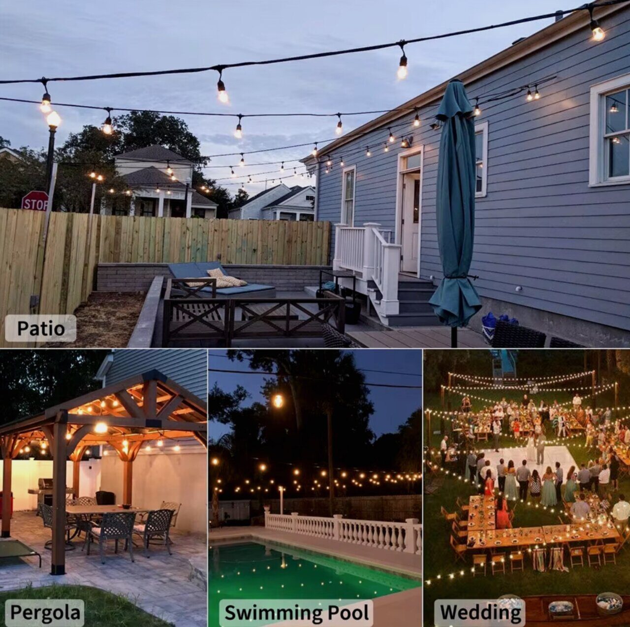 A Outdoor LED String Light is Hanged at Different Areas.