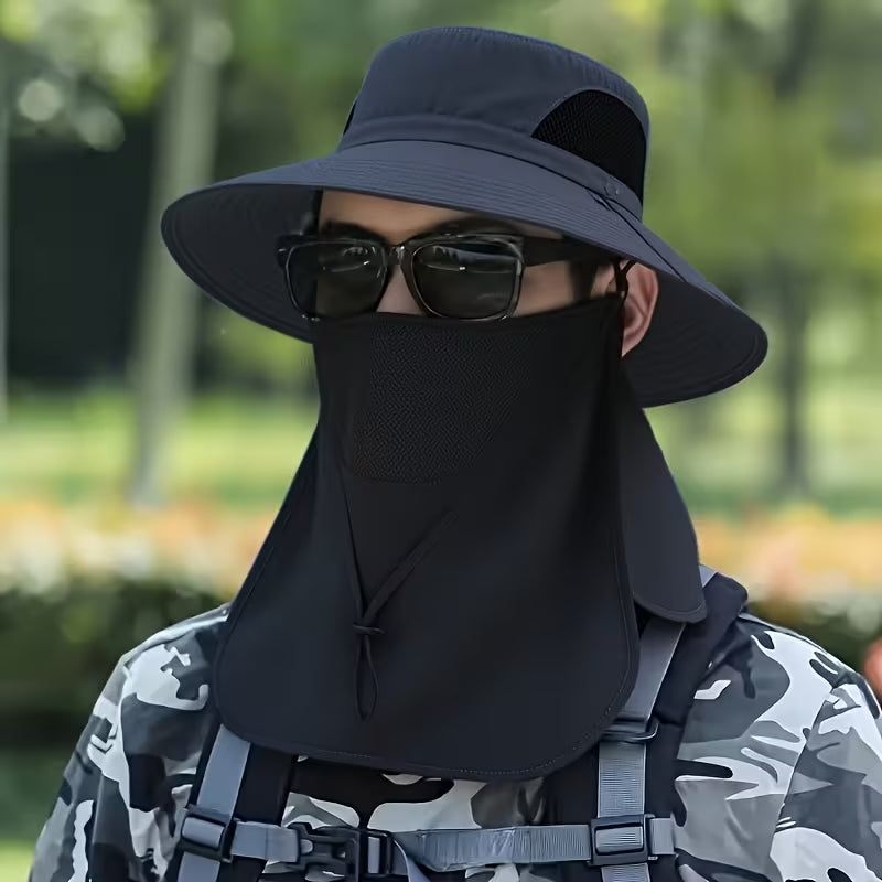 A Person is wearing Outdoor UV Protection Sun Hat.