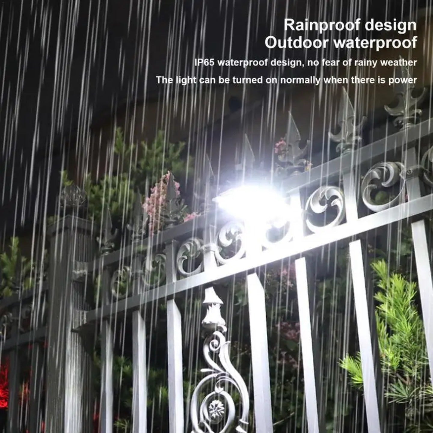 Outdoor solar clip lamp is attached to metal fence.